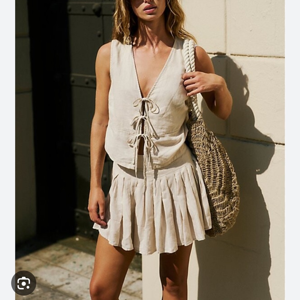Free People Beige Lace-Up Skirt Set